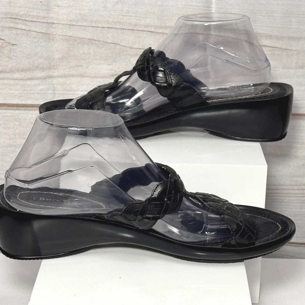 BareTraps Clearly Black Leather Braided Wedge Sandals Womens 9.5M